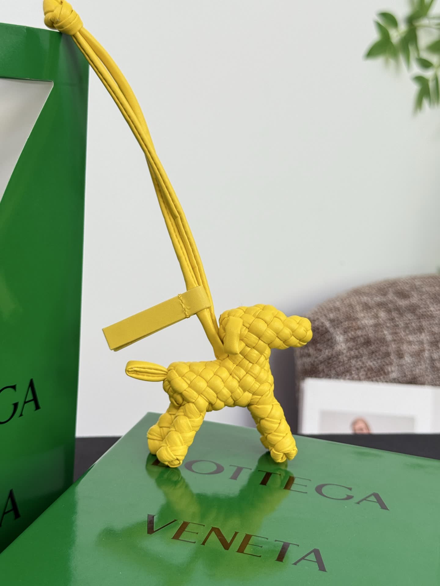 Bottega Veneta Yellow Quilted Dog Charm